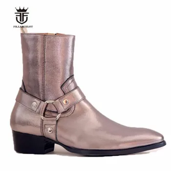 НОВЫЕ РОСКОШНЫЕ ботинки Chelsea Denim Martin из натуральной кожи цвета шампанского с острым носком и высоким берцем ручной работы на заказ