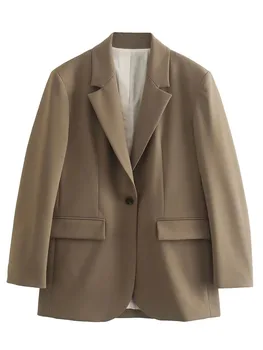 Новый женский модный офисный двубортный костюм с лацканами 2023 года, винтажное пальто с разрезным воротником и длинными рукавами, повседневный универсальный топ для улицы
