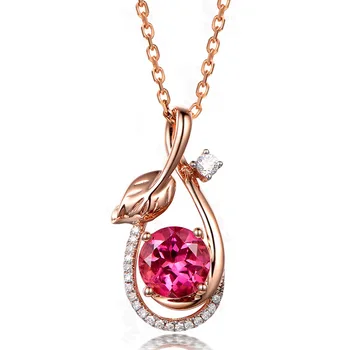 Новый модный лист Циркона розовокрасного цвета, имитирующий драгоценный камень Турмалин, Подвеска Женская