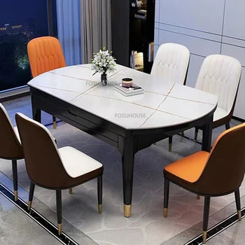 Обеденные столы из скандинавской искусственной доски для домашней мебели, Прямоугольный обеденный стол, Регулируемые складные столы для домашнего использования