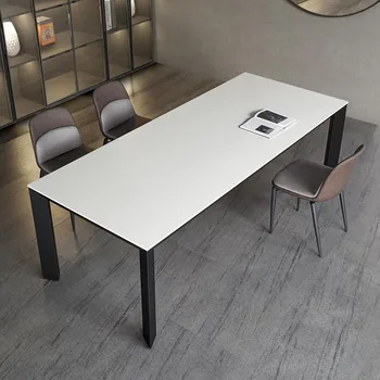 Обеденный стол Rock plate бытовой современный простой легкий прямоугольный обеденный стол для квартиры класса люкс из алюминиевого сплава