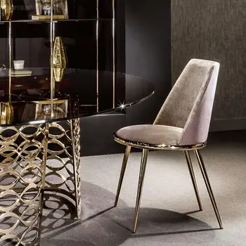 Обеденный стул Nordic Light роскошный простой современный домашний стул для ресторана отеля креативное искусство кожаная спинка металлический модный стул макияж
