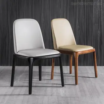 Обеденный стул из массива Дерева, обеденный стул в скандинавском стиле для взрослых, Современный Простой Кожаный стул для отдыха, домашний стул Со спинкой, стул