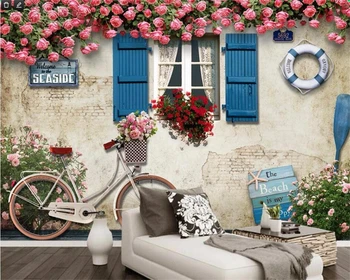 обои на заказ beibehang 3d фреска средиземноморское окно фон из розовой розы стена гостиная обои для спальни papel de parede