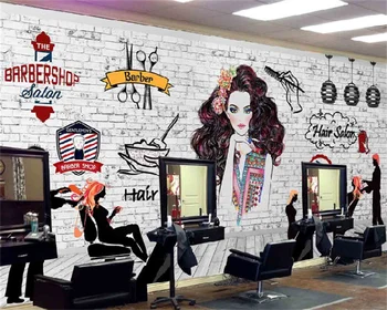 Обои на заказ, кирпичная стена, парикмахерская, парикмахерская, европейский и американский индустриальный стиль, цементный фон, настенная роспись