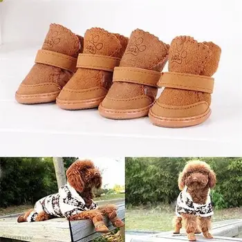Обувь для домашних собак, 4 шт./компл., толстые теплые ботинки из картонной коробки для дождя и снега, предуходовки, кроссовки для щенков, аксессуары для собак Обувь Для Собак
