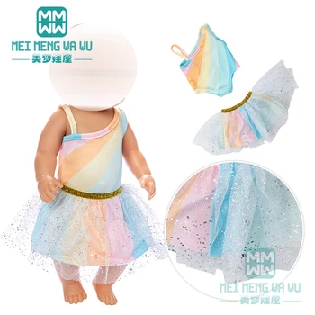 Одежда для куклы, подходящая для новорожденной куклы 43 см, модная юбка на подтяжках, Радужное платье