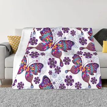 Одеяла с бабочками, флис, весна-осень, Разноцветные бабочки, Дышащие Сверхмягкие пледы для дивана, покрывало для путешествий, Покрывало для кровати
