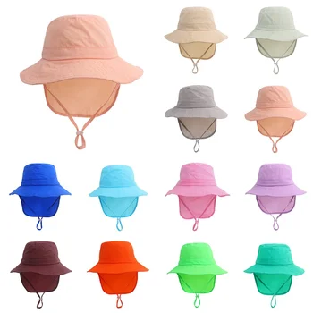 Однотонные быстросохнущие летние шапки для детей, защита от солнца, защита шеи, шаль, широкополые шляпы для мальчиков и девочек