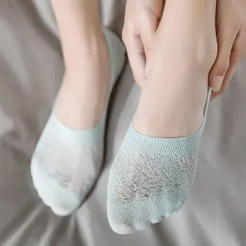 Однотонные кружевные носки-лодочки для девочек, женские Летние Тонкие Сетчатые невидимые носки, тапочки, Повседневные Короткие носки с мелким горлышком