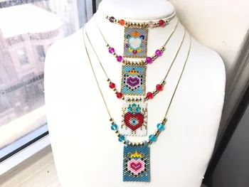 Ожерелье из бисера Миюки, подарок для нее, ожерелье с сердечком, женские тканые аксессуары ручной работы, счастливые аксессуары