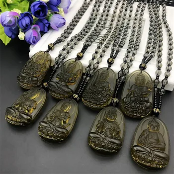 Ожерелье с подвеской Амитабха, вырезанный из черного Обсидиана Будда, Ожерелья-амулеты на удачу Для женщин, мужские ювелирные изделия, подарки, Прямая поставка ювелирных изделий