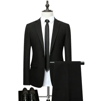 Осенне-зимний новый мужской строгий костюм из 2 предметов, черные темно-серые темно-синие мужские блейзеры и брюки