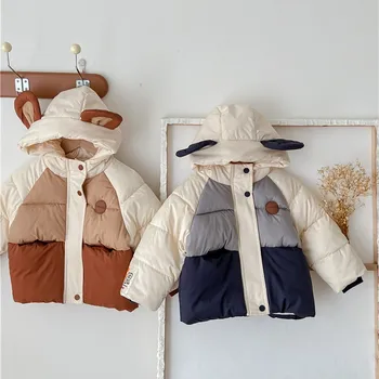 От 2 до 7 лет, пальто с хлопковой подкладкой для мальчиков и девочек, новая дизайнерская мода, утепленная Теплая верхняя одежда в тон детской зимней одежде