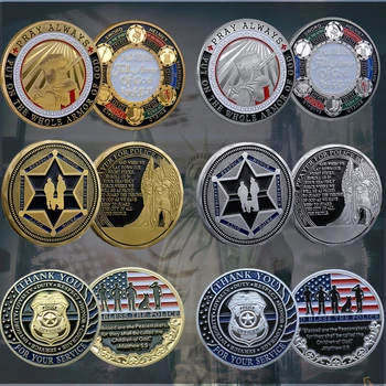 Офицер полиции США Тонкая Синяя линия St Michael Law Enforcement Challenge Coin Медная Памятная монета в подарок, Набор из 6 монет