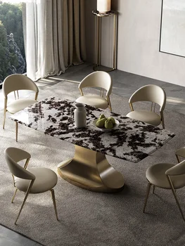 Очаровательный Обеденный стол из натурального мрамора класса Люкс 2022 Новый Прямоугольный Итальянский Импортный обеденный стол из роскошного камня для дома