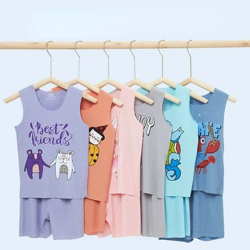 Пижамные комплекты для девочек, Мягкие детские пижамы для малышей, летняя Детская пижама без рукавов, пижамы для детей, домашняя одежда с изображением кролика
