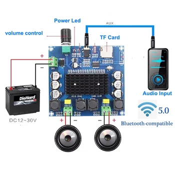 Плата цифрового аудиоусилителя TDA7498 мощностью 2 *100 Вт, совместимый с Bluetooth Канал Класса D, Стерео Aux Усилитель с декодированием FLAC/ APE/MP3 /WMA/WAV