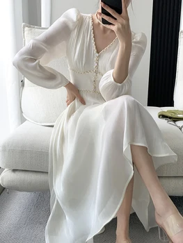 Платья Миди Весна Лето 2023 Новые женские жилетки Lady A Line для вечеринок, элегантное тонкое Корейское белое платье, модная одежда