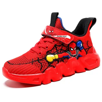 Повседневная обувь для мальчиков Disney, летающая тканая сетка, спортивная обувь для бега, Детская красно-желтая обувь, кроссовки, Размер 26-37