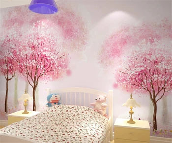Пользовательские обои розовый романтический вишневый фон телевизора стена красивая современная гостиная фон спальни 3D обои