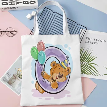 Пользовательские цифровые сумки для покупок Cute Bear Tote размером 30x35 см, сумка-тоут, многоразовая сумка, женская тканевая сумка на плечо, складная 11-4
