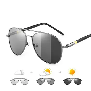 Поляризованные фотохромные солнцезащитные очки, Мужские солнцезащитные очки, Брендовые Дизайнерские Мужские Винтажные Черные Солнцезащитные очки-пилоты, Очки для вождения UV400