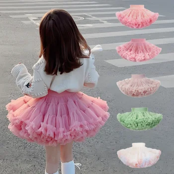 Популярные юбки-пачки для девочек, однотонное пышное бальное платье принцессы из тюля, нижняя юбка, детское балетное праздничное платье для выступлений для детей