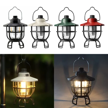 Портативный походный фонарь, светодиодная лампа, Ретро Походный фонарь Type-C, перезаряжаемый фонарик с крючком, подвесной светильник для путешествий на свежем воздухе