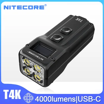 Портативный фонарик-брелок NITECORE T4K 4000 люмен, перезаряжаемый через USB, 4 светодиода CREE XP-L2 V7 со встроенным аккумулятором, супер яркий свет