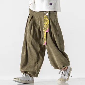 Пояс в китайском стиле, модные Свободные повседневные мужские спортивные штаны из вельвета Harajuku, штаны для бега, женские шаровары большого размера