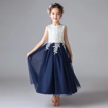 Праздничное платье с цветочным узором для девочек, детский лиф с кружевной аппликацией, длинное свадебное платье из тюля макси, бальное платье для отца и дочки