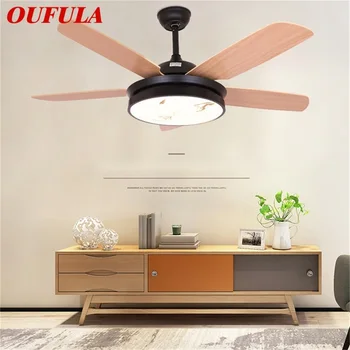 Простой деревянный потолочный вентилятор OUFULA с подсветкой и дистанционным управлением, современная 52-дюймовая светодиодная лампа для дома, столовой, спальни