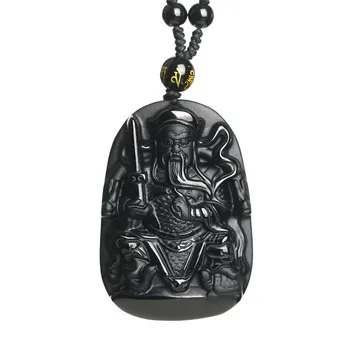 Прямая доставка Тонкая резьба по натуральному обсидиану Ожерелье Великого императора Чжэньву, мужская подвеска с цепочкой