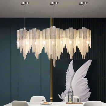 Прямоугольный светильник для столовой в итальянском стиле, современная гостиная, вилла, индивидуальность, дизайнерская люстра с кисточками