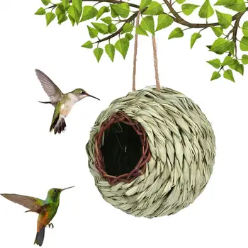 Птичий домик для яиц Укрытие из натуральной травы Птичье гнездо Просторное Гнездо Колибри