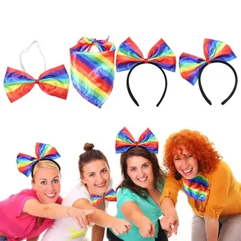 Радужные галстуки-бабочки, 4 предмета, аксессуары для гей-парада, ЛГБТК, гей-парад, Радужный комплект, повязка на голову Rainbow Pride для фестивалей и вечеринок
