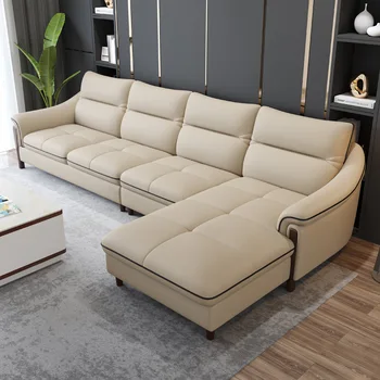 Размер дивана из натуральной кожи в скандинавском стиле, минималистичный современный верхний слой, угловой кожаный диван из воловьей кожи, комбинация из массива дерева