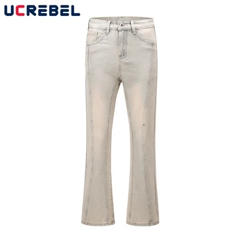 Расклешенные брюки в стиле хип-хоп, мужская уличная одежда, застиранные потертые джинсовые брюки, Мужские брюки