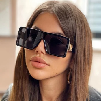 Ретро Цельные Черные квадратные солнцезащитные очки большого размера в прямоугольной оправе, модные Роскошные Дизайнерские солнцезащитные очки, трендовые продукты