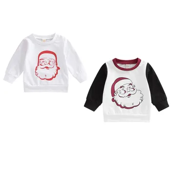 Рождественский пуловер для маленьких мальчиков и девочек с длинным рукавом и круглым вырезом, толстовка с принтом Санта