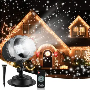 Рождественский световой проектор со снегопадом, праздничный проектор для помещений на открытом воздухе с дистанционным управлением, вращающийся проектор с падающим снегом