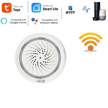 Розничный Датчик температуры влажности Wifi Сирена Приложение Tuya Smart Life Работает с Echo Alexa Google Home IFTTT