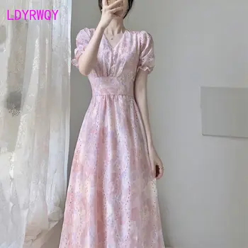 Розовое платье, летнее элегантное платье с вышивкой, милое платье с фрагментированным цветком
