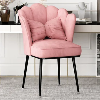 Розовый Роскошный Обеденный стул в скандинавском стиле Со спинкой для спальни, Туалетный стул для маникюра, Дизайн Балкона, Кожаная Итальянская мебель