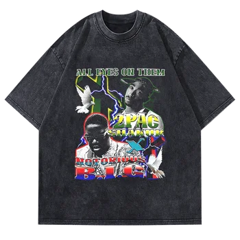 Рок Винтаж 2023, Мужская футболка с выстиранным портретом Рэпера, футболка с принтом оверсайз, женская уличная одежда в стиле хип-хоп, Летние хлопчатобумажные топы, Повседневная
