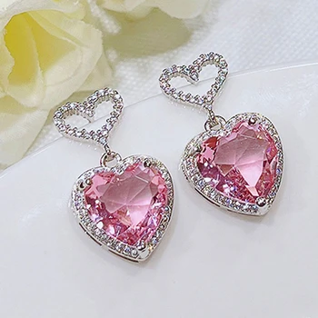 Роскошные женские серьги-сердечки из розового кубического циркония Huitan, серебристого цвета, Сверкающие свадебные аксессуары для помолвки, модные украшения