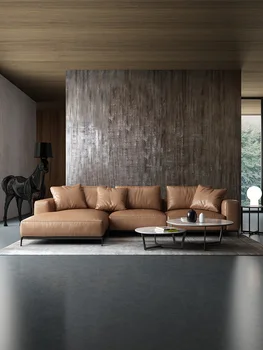Роскошный кожаный диван в итальянском стиле с кожаной мебелью для гостиной на втором этаже