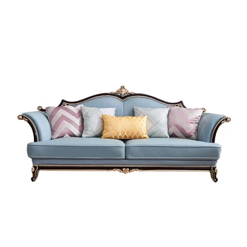 Роскошный королевский деревянный резной диван, кожаный диван Loveseats для гостиной