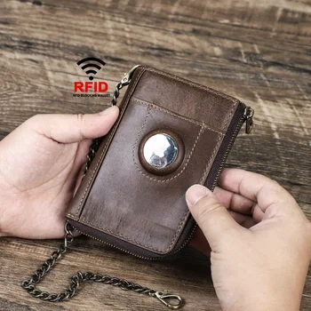 Роскошный кошелек YKOSM из натуральной кожи в стиле ретро Airtag с брелоком для ключей, мужской кошелек на молнии, сумка для кредитных карт с защитой от потери, блокирующая RFID-код, удостоверение личности